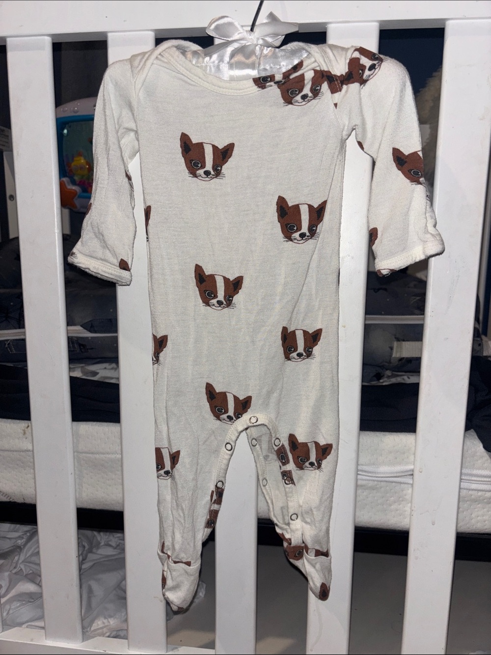 kate quinn Cream One-Piece Footie with Brown Puppy Faces